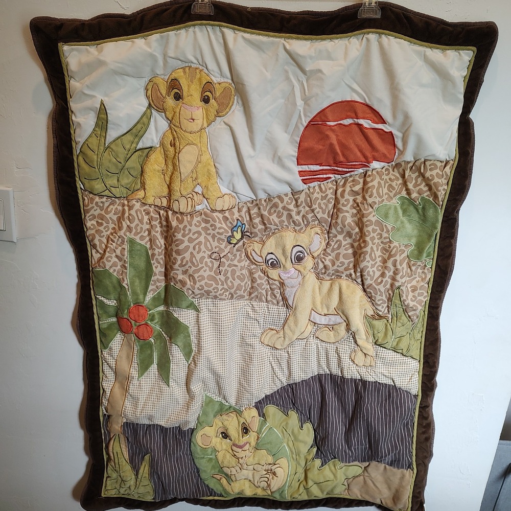 Y2K Disney Baby Lion King Simba Nala Crib Toddler Comforter Quilt Embroidered